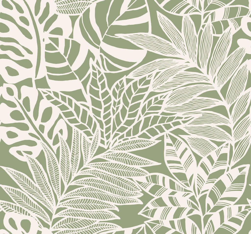 York Jungle Leaves Green Wallpaper