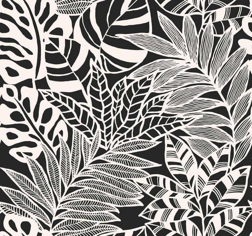York Jungle Leaves Black/White Wallpaper