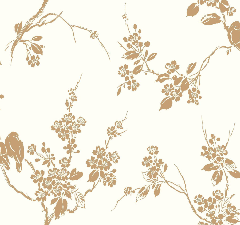 York Imperial Blossoms Branch Metallic Gold/White Wallpaper