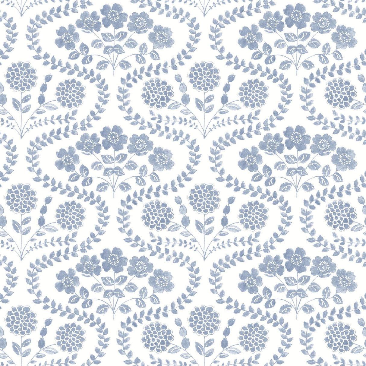 York Folksy Floral Blue/White Wallpaper