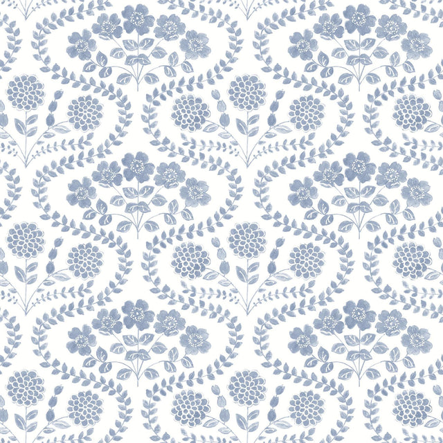 York Folksy Floral Blue/White Wallpaper