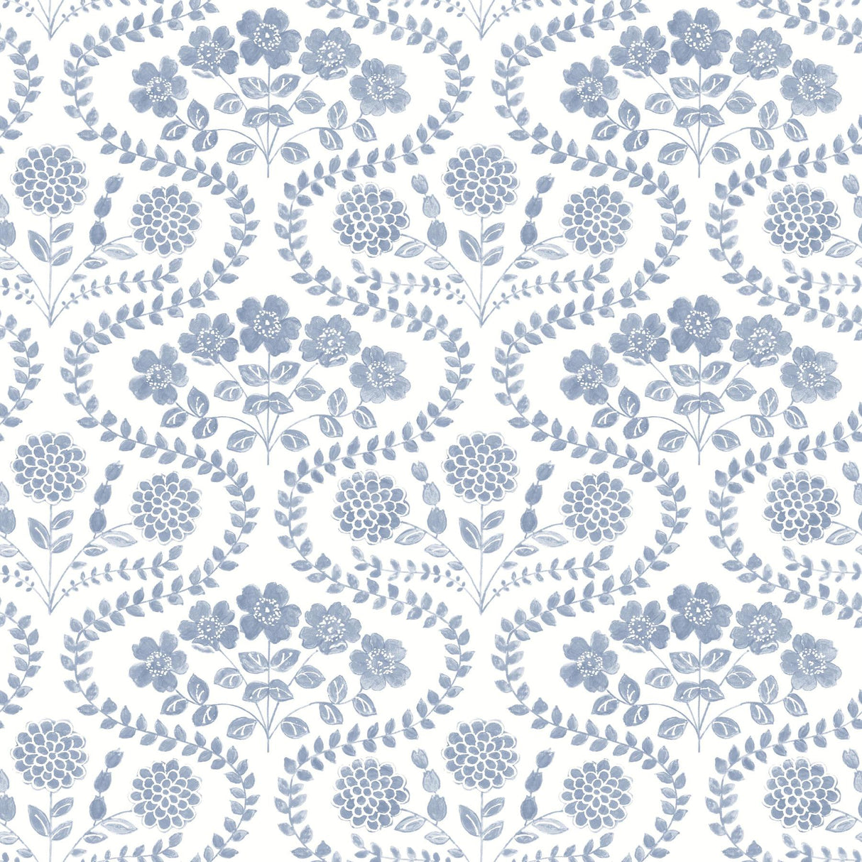York Folksy Floral Blue/White Wallpaper