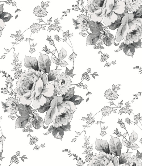 York Heritage Rose White/Black Wallpaper