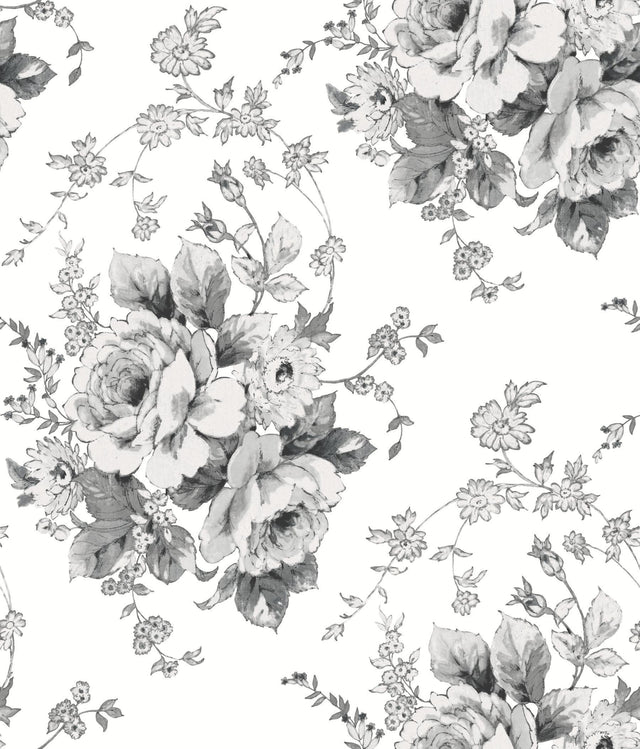 York Heritage Rose White/Black Wallpaper