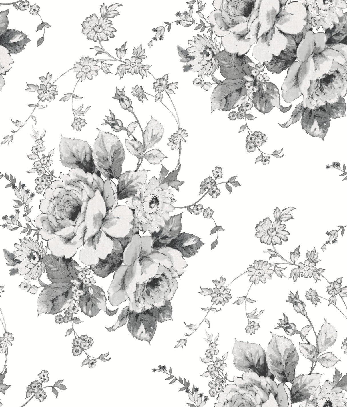 York Heritage Rose White/Black Wallpaper
