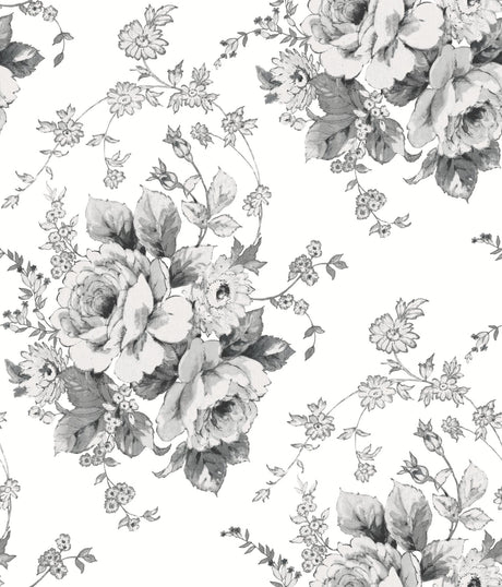 York Heritage Rose White/Black Wallpaper