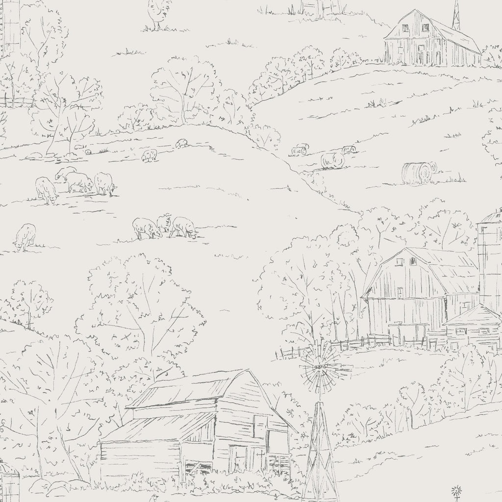 York Pasture Toile Beige/Gray Wallpaper