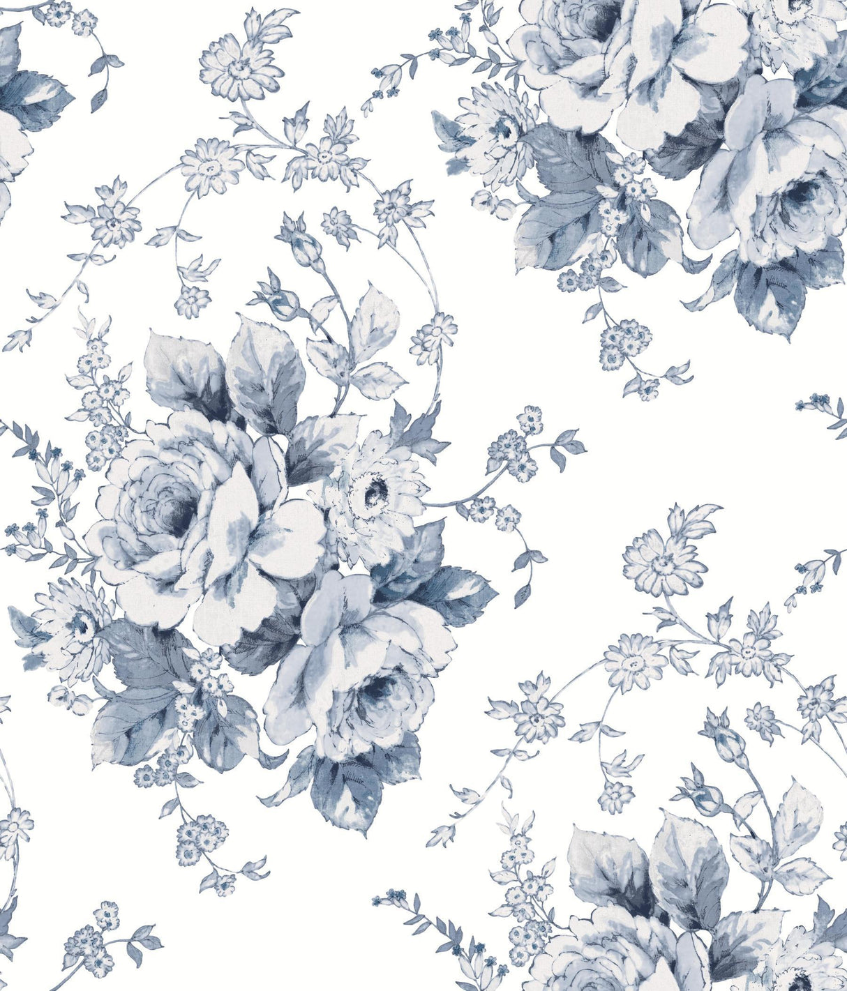 York Heritage Rose Navy/White Wallpaper