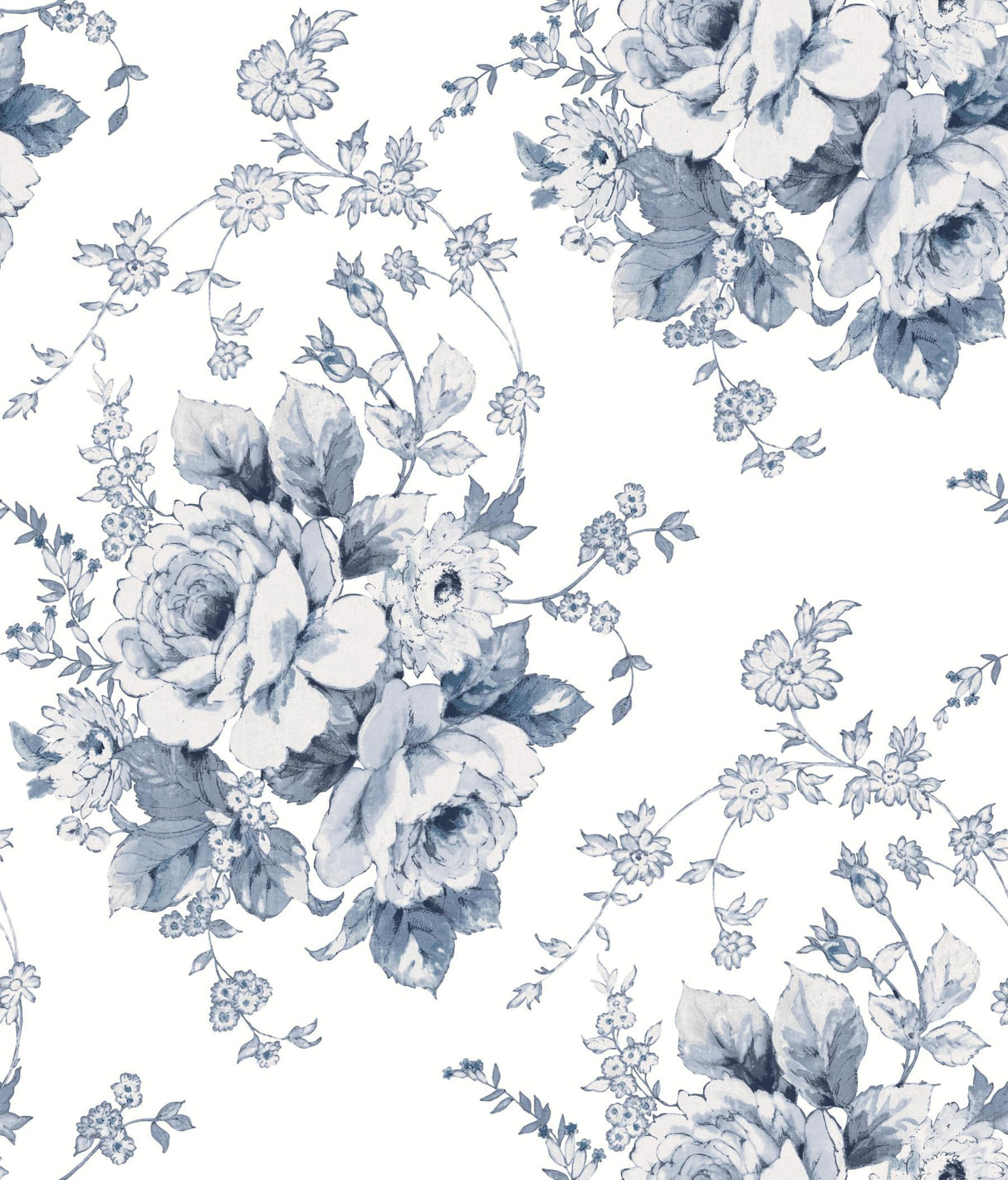 York Heritage Rose Navy/White Wallpaper