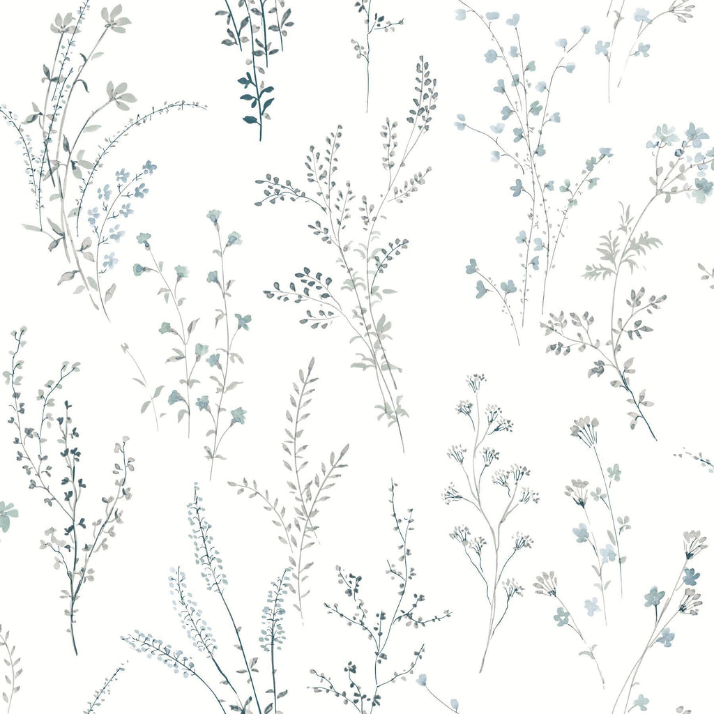 York Wildflower Sprigs Blue/Green Wallpaper
