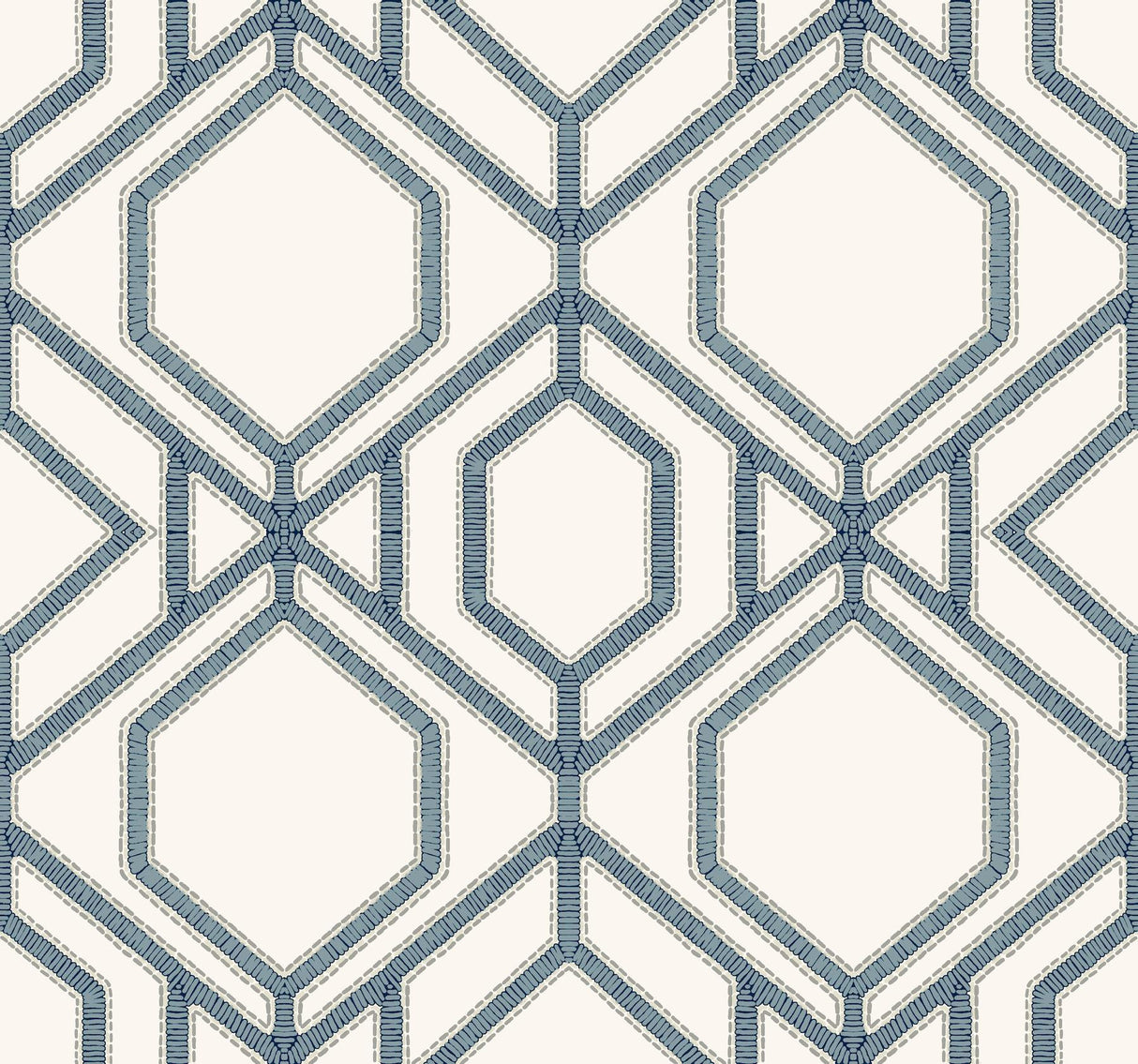 York Sawgrass Trellis White/Blue Wallpaper