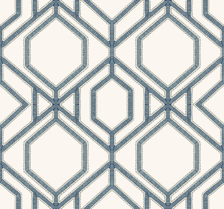 York Sawgrass Trellis White/Blue Wallpaper