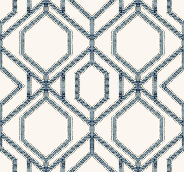 York Sawgrass Trellis White/Blue Wallpaper