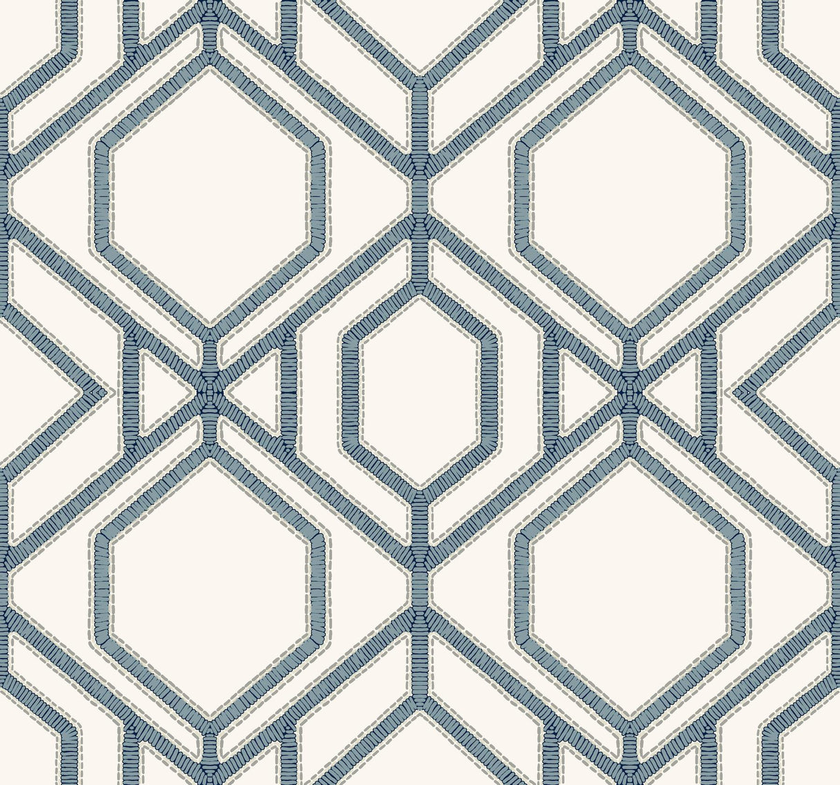 York Sawgrass Trellis White/Blue Wallpaper