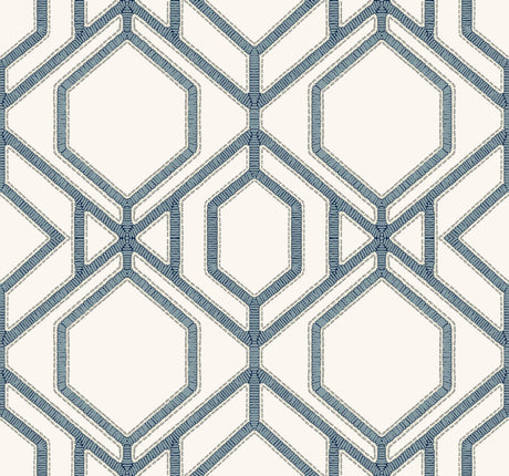 York Sawgrass Trellis White/Blue Wallpaper