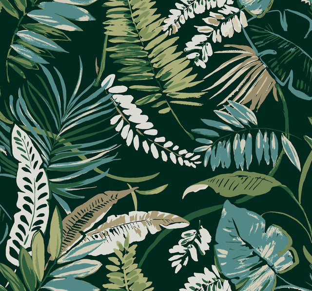 York Tropical Toss Dark Green Wallpaper