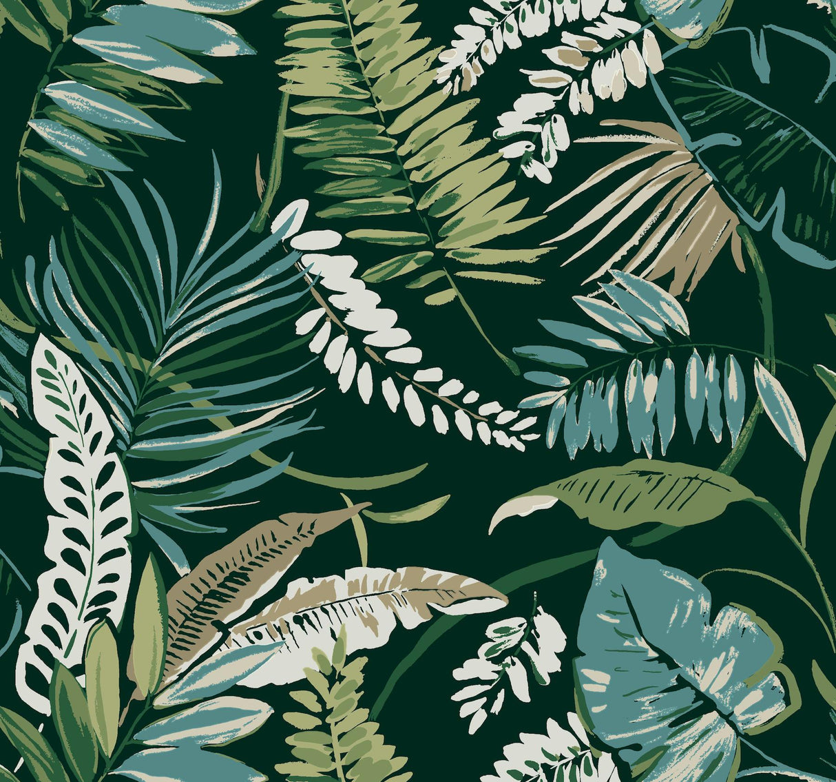 York Tropical Toss Dark Green Wallpaper