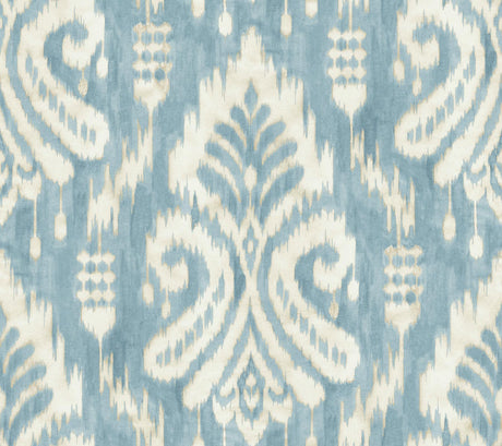 York Hawthorne Ikat Blue Wallpaper