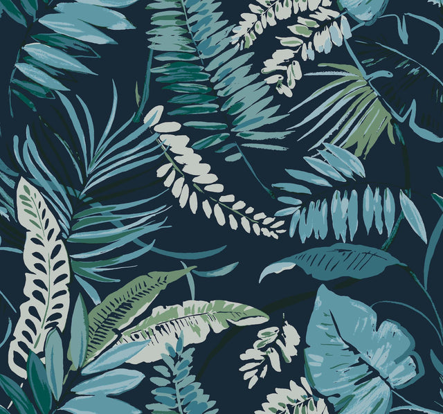 York Tropical Toss Navy Wallpaper