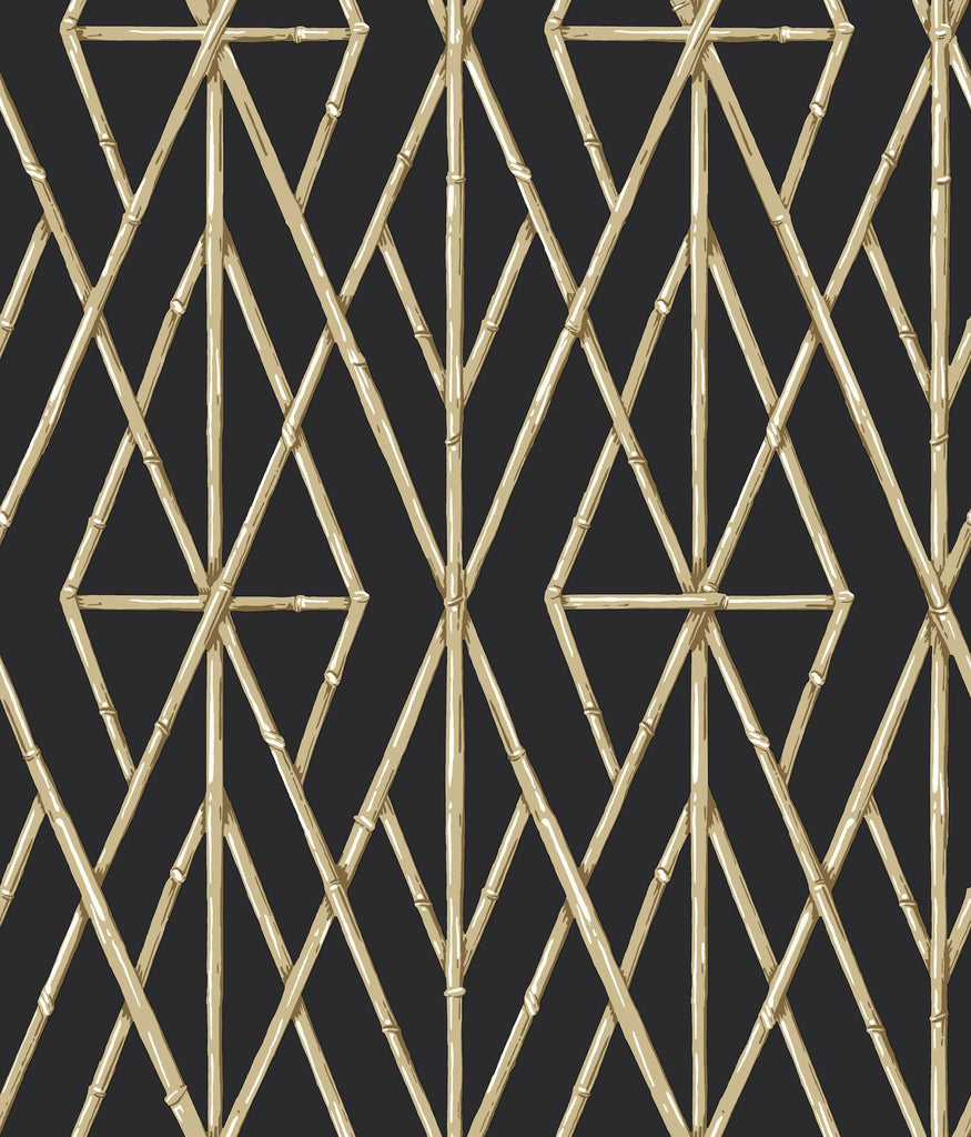 York Riviera Bamboo Trellis Black Wallpaper