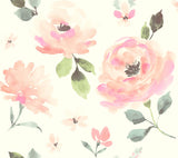 York Watercolor Blooms Pinks,Oranges,Greens Wallpaper