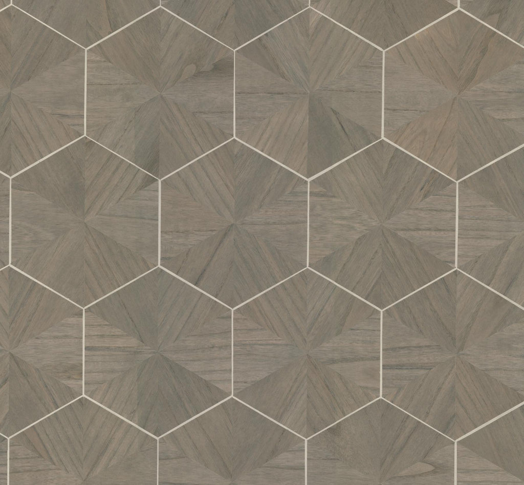 Ronald Redding Designs Hexagram Wood Veneer Brown Wallpaper