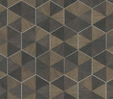 Ronald Redding Designs Hexagram Wood Veneer Brown/Black Wallpaper