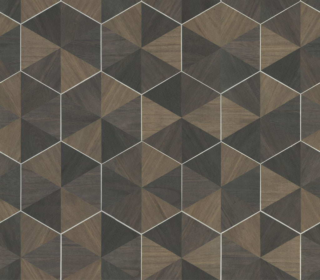 Ronald Redding Designs Hexagram Wood Veneer Brown/Black Wallpaper