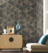 Ronald Redding Designs Hexagram Wood Veneer Brown/Black Wallpaper