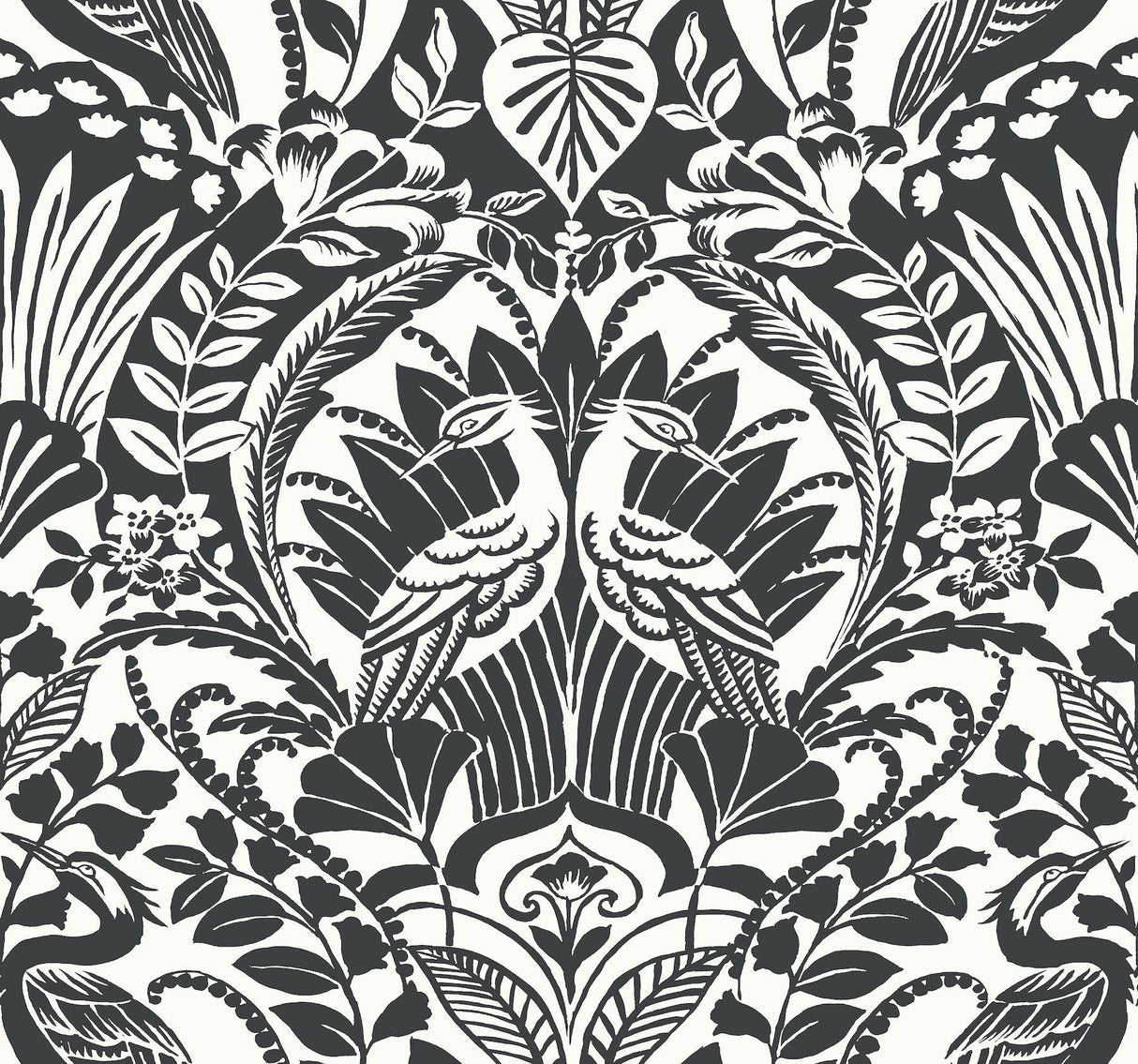 York Egret Damask Black/White Wallpaper