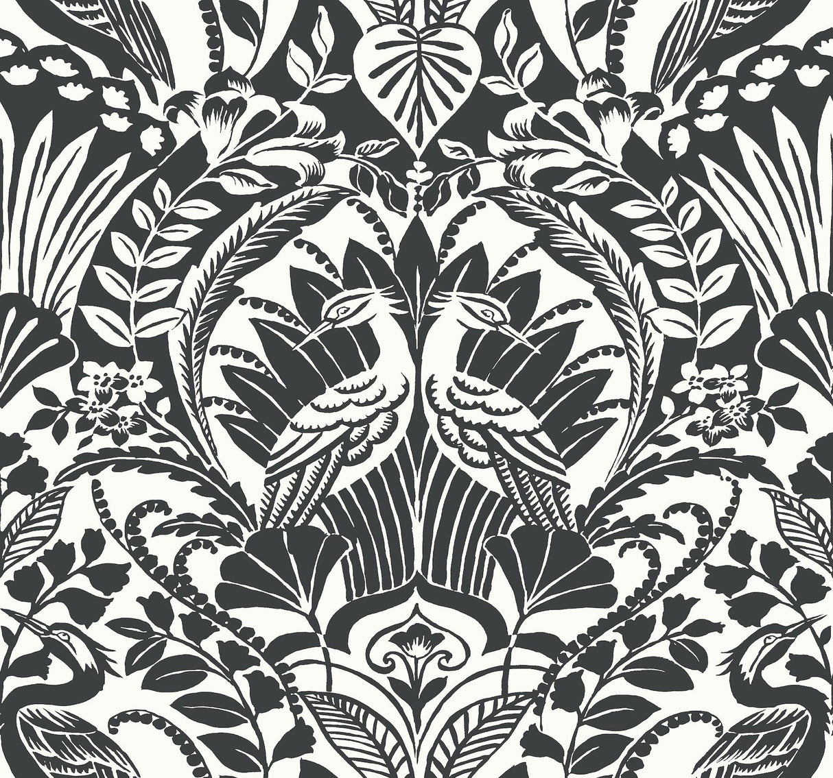 York Egret Damask Black/White Wallpaper