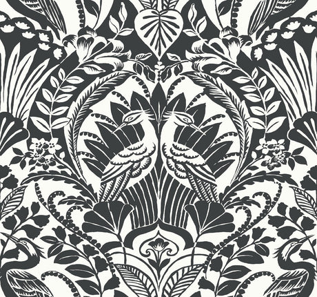 York Egret Damask Black/White Wallpaper