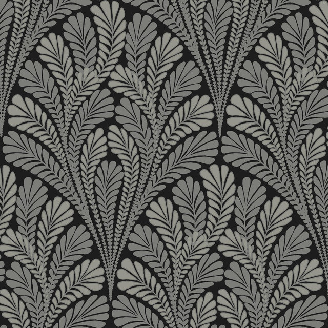 York Shell Damask Black/Glint Wallpaper