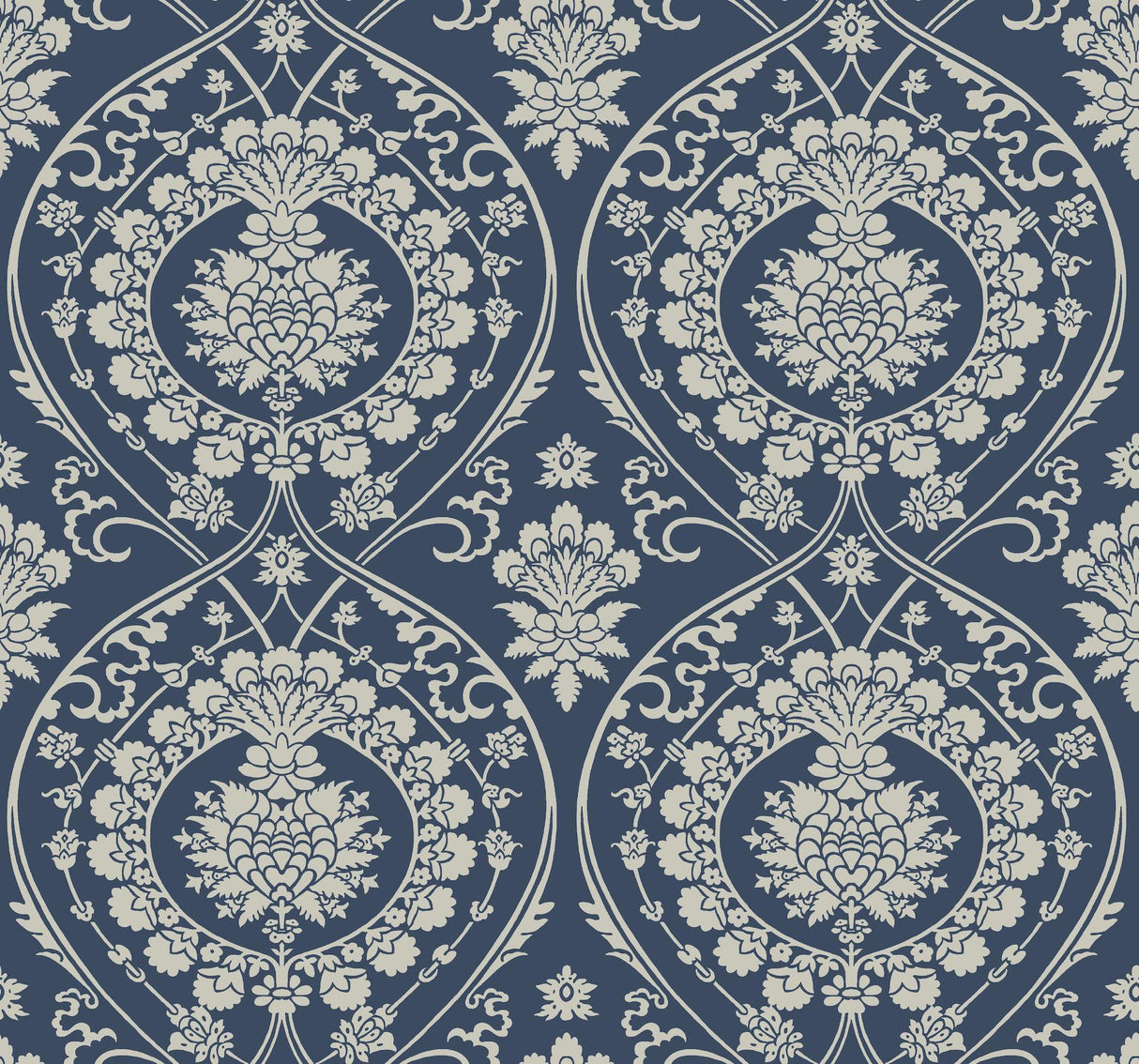 York Imperial Damask Navy/Silver Wallpaper
