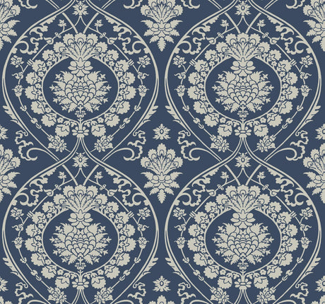 York Imperial Damask Navy/Silver Wallpaper