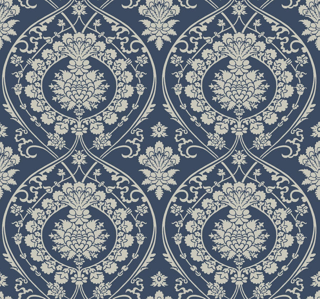 York Imperial Damask Navy/Silver Wallpaper