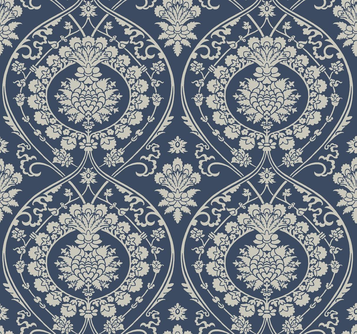 York Imperial Damask Navy/Silver Wallpaper