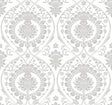 York Jaipur Paisley Damas Mural White/Silver Wallpaper