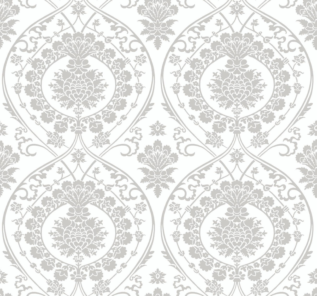 York Jaipur Paisley Damas Mural White/Silver Wallpaper