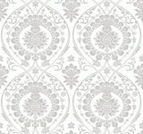York Jaipur Paisley Damas Mural White/Silver Wallpaper