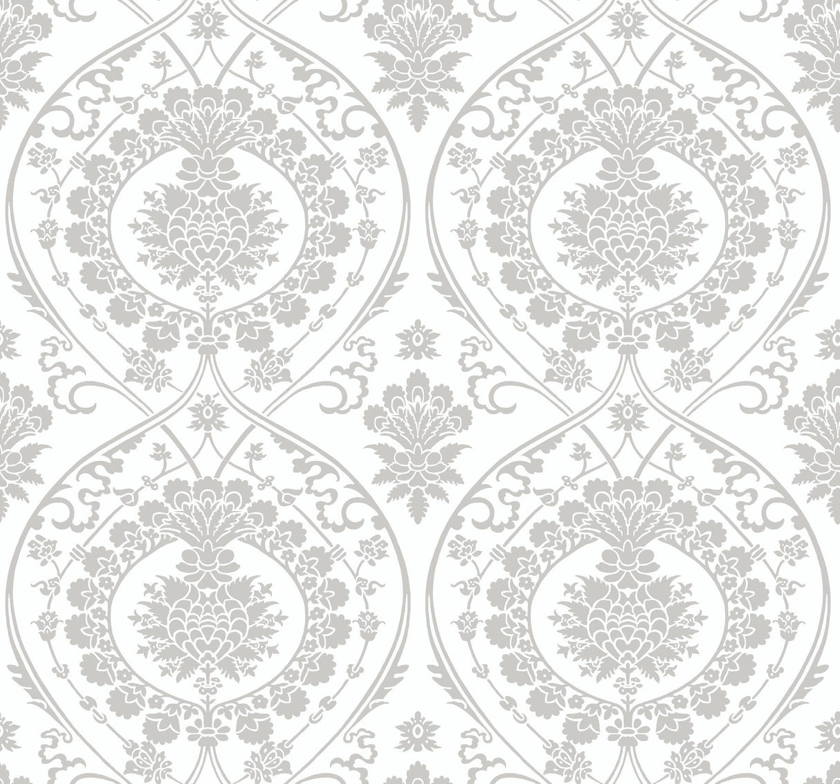 York Jaipur Paisley DamasMural White/Silver Wallpaper