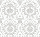 York Jaipur Paisley DamasMural White/Silver Wallpaper