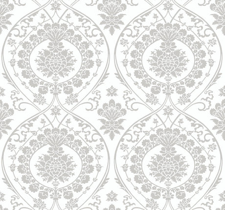 York Jaipur Paisley DamasMural White/Silver Wallpaper