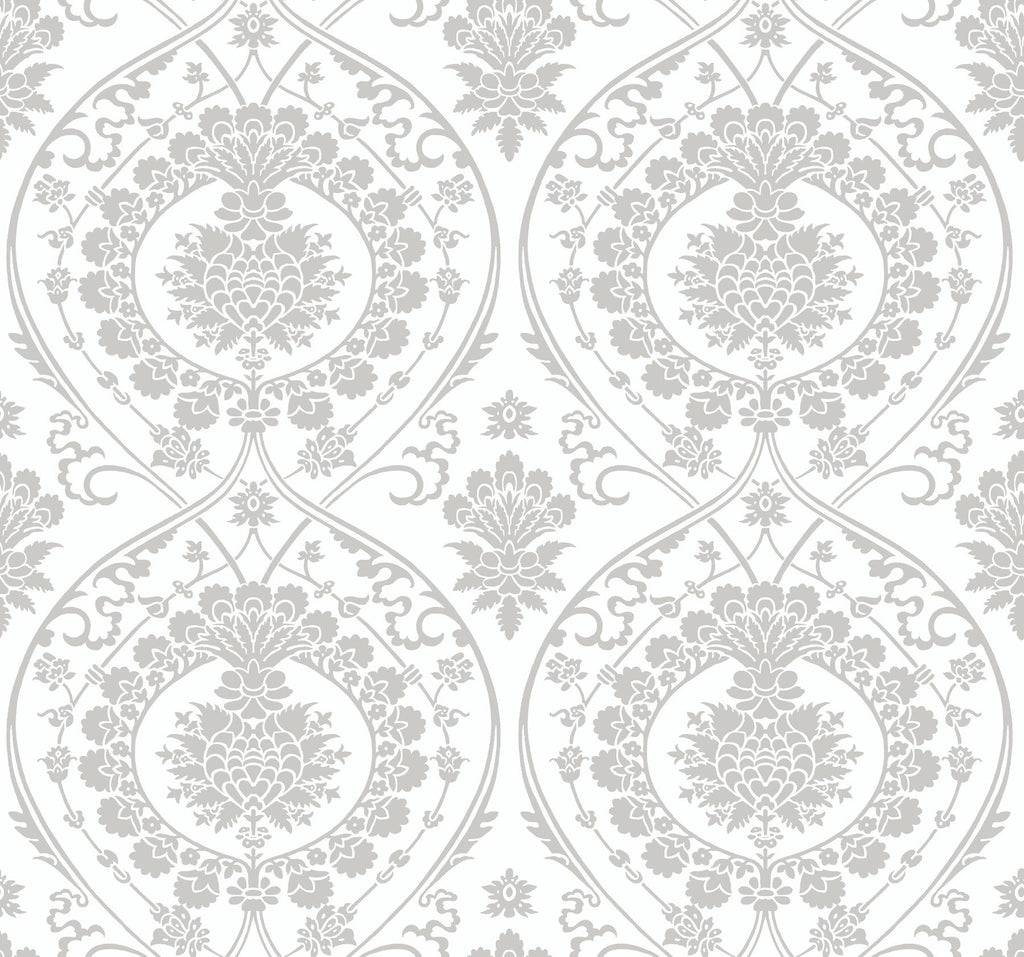 York Jaipur Paisley DamasMural White/Silver Wallpaper