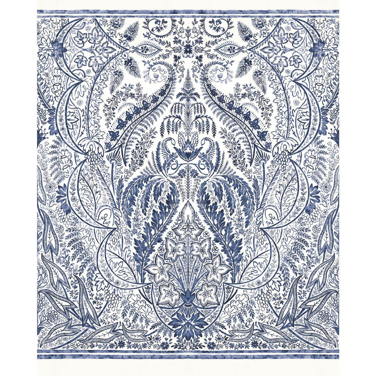 York Jaipur Paisley Damas Mural Blue/White Wallpaper