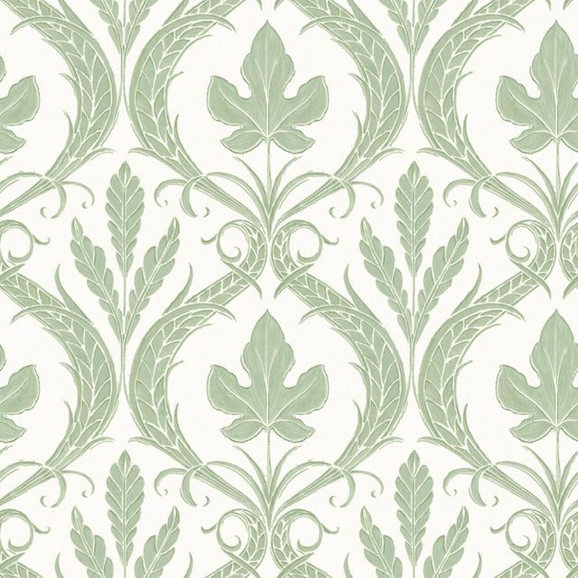 York Adirondack Damask Green/White Wallpaper