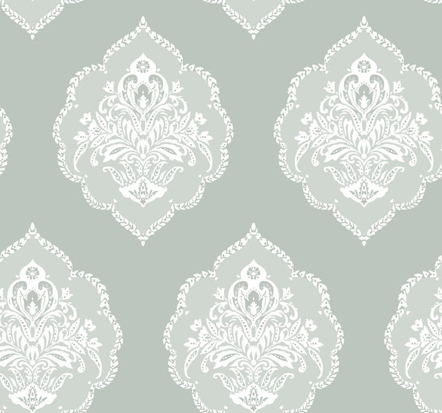 York Signet Medallion Dam Green Wallpaper