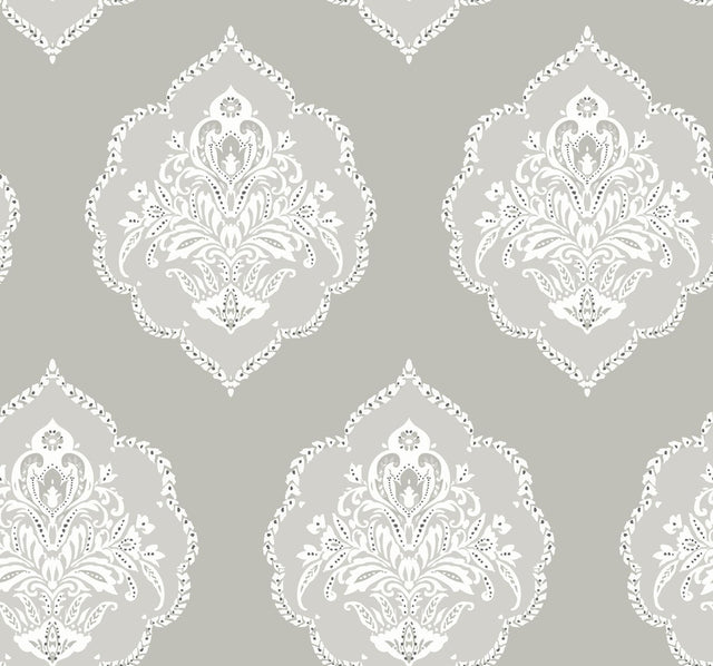 York Signet Medallion Dam Gray Wallpaper