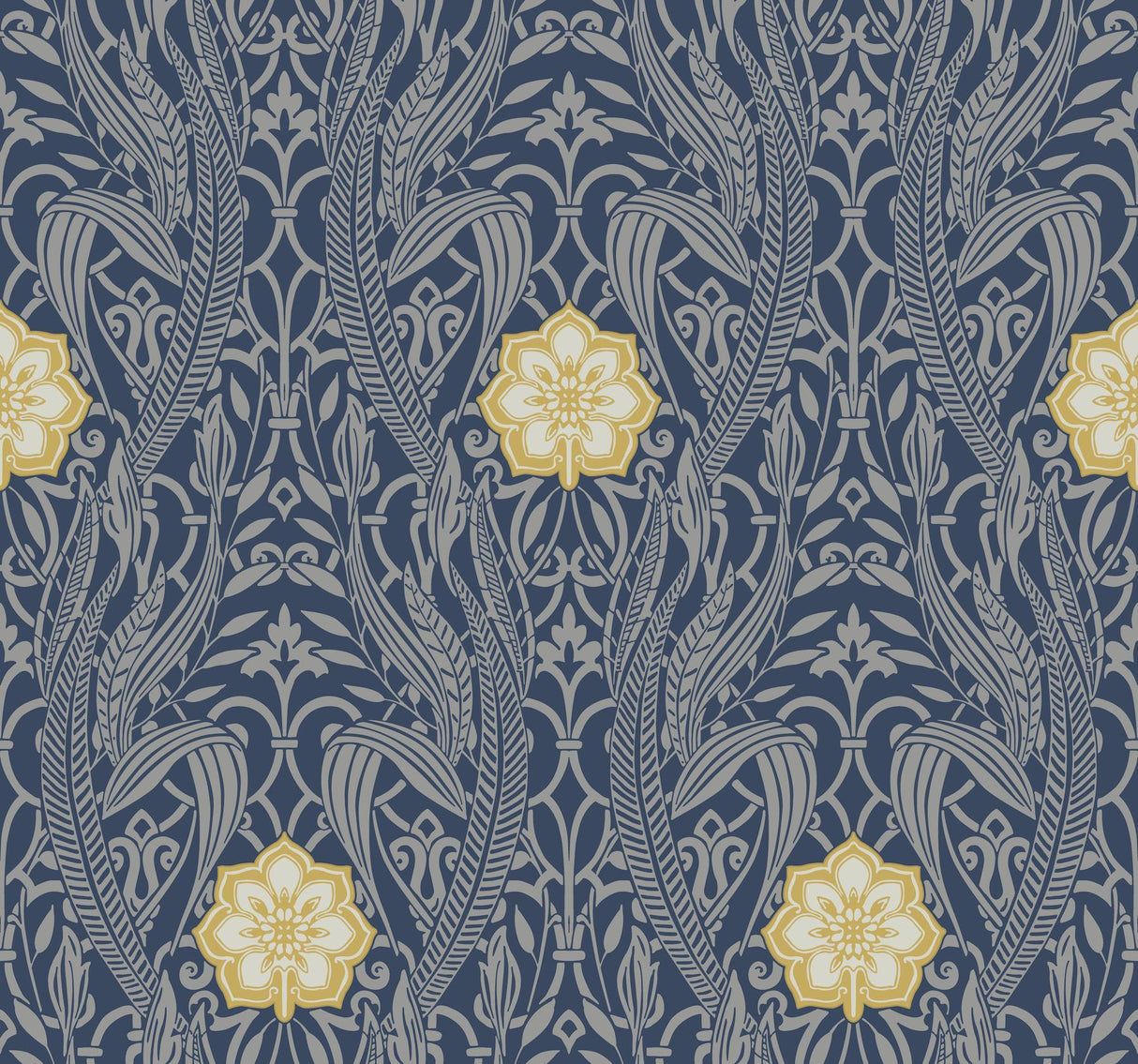 York Gatsby Damask Navy Wallpaper