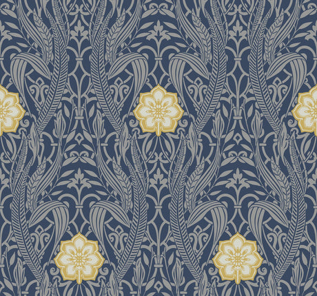 York Gatsby Damask Navy Wallpaper